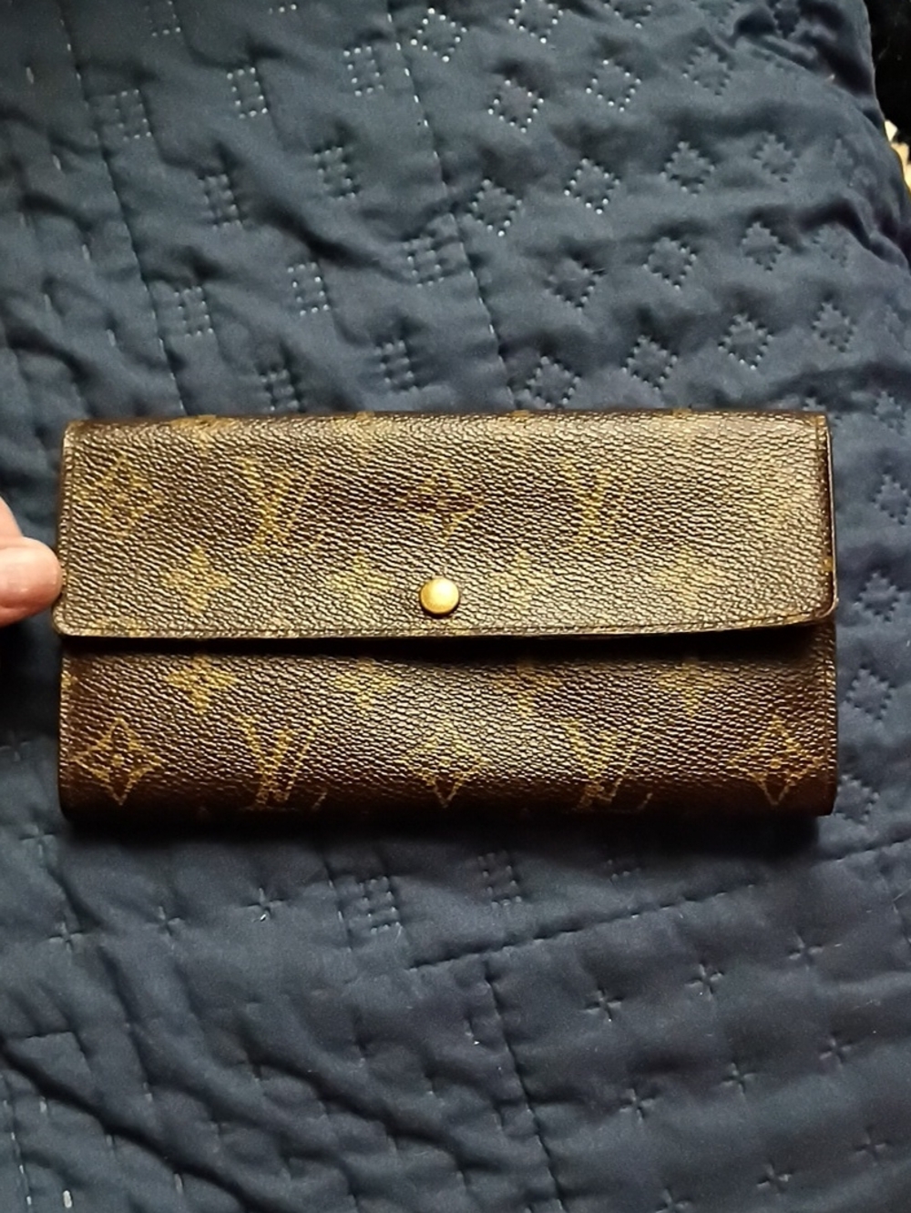 Brown Monogram Fold Wallet with Gold Snap